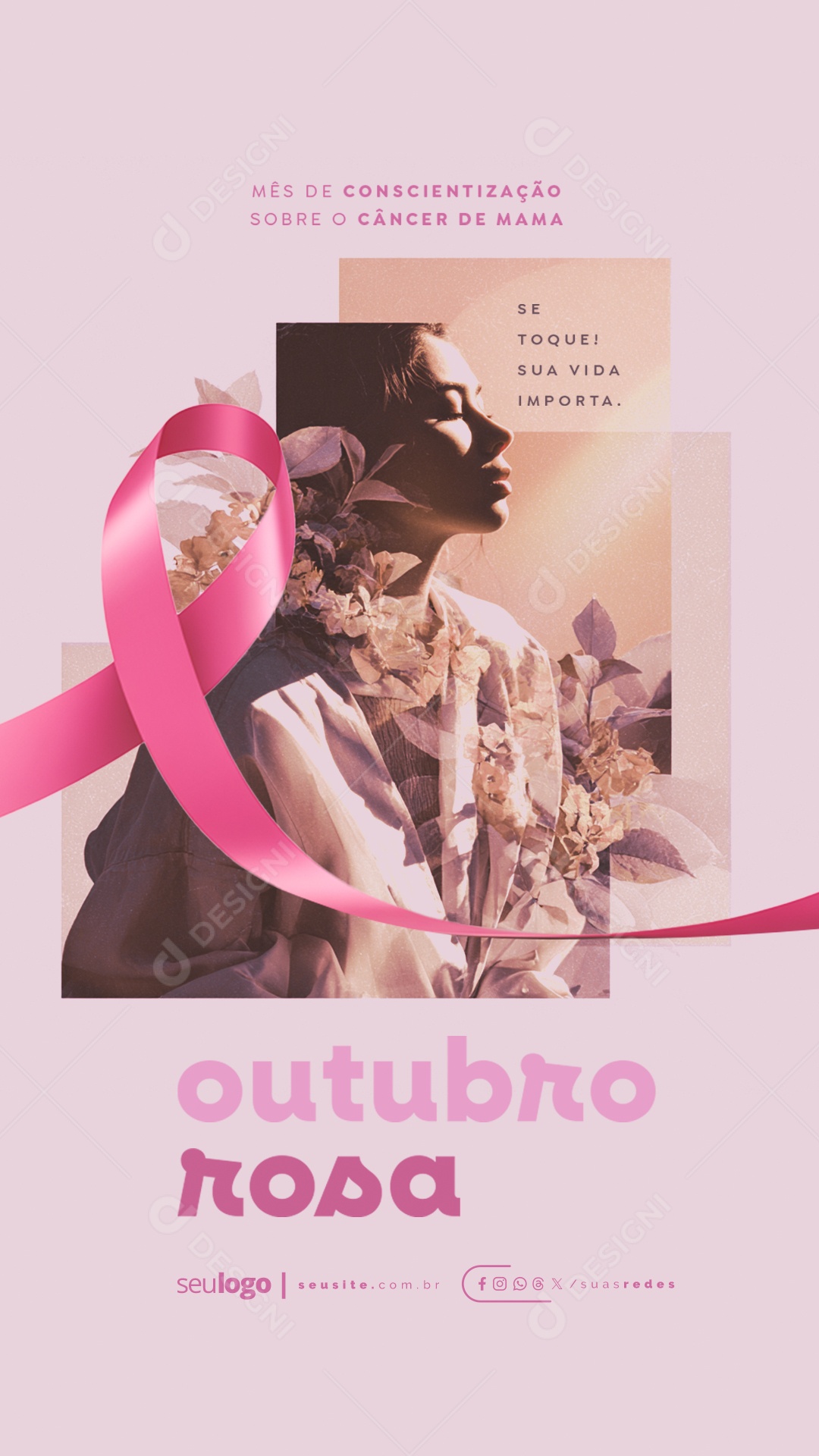 Story Outubro Rosa Mês de Conscientização Sobre o Câncer de Mama Social Media PSD Editável
