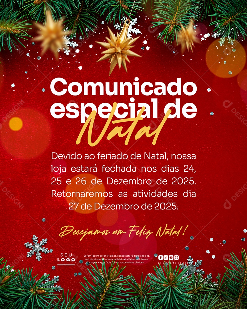 Comunicado Especial de Natal Social Media PSD Editável