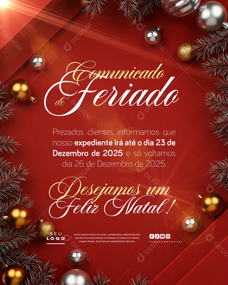 Comunicado De Feriado Social Media PSD Editável