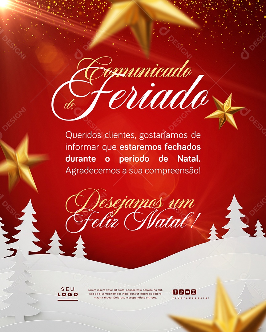 Comunicado De Feriado Social Media PSD Editável