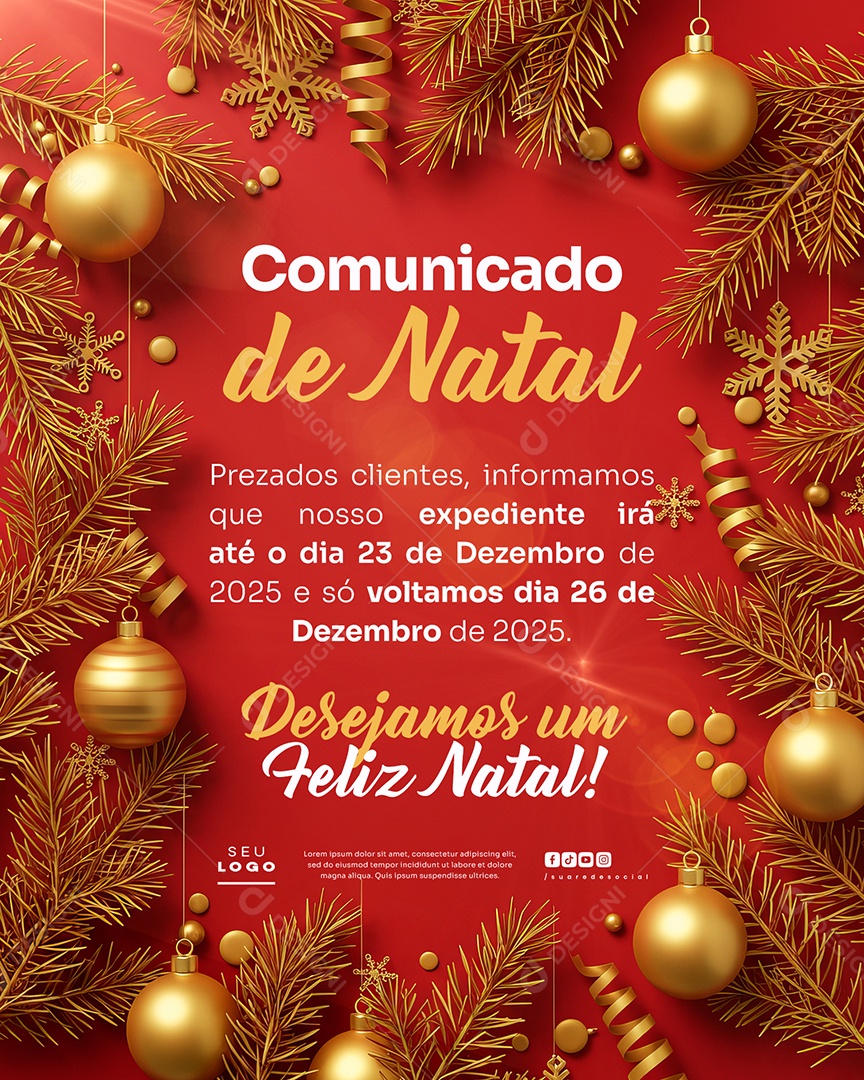 Comunicado De Natal Social Media PSD Editável