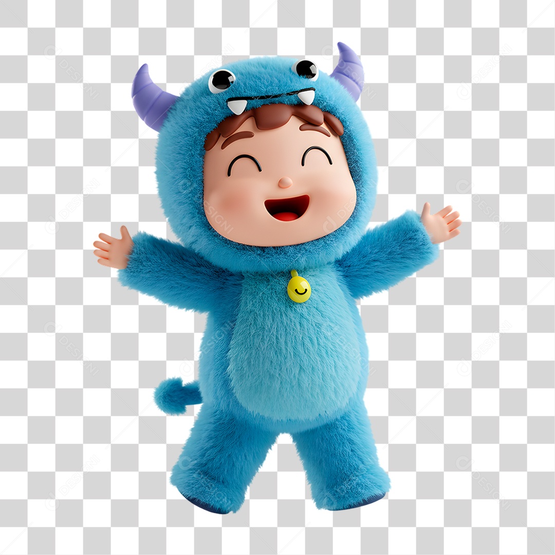 Personagem 3D Criança Vestida de Mostro PNG Transparente