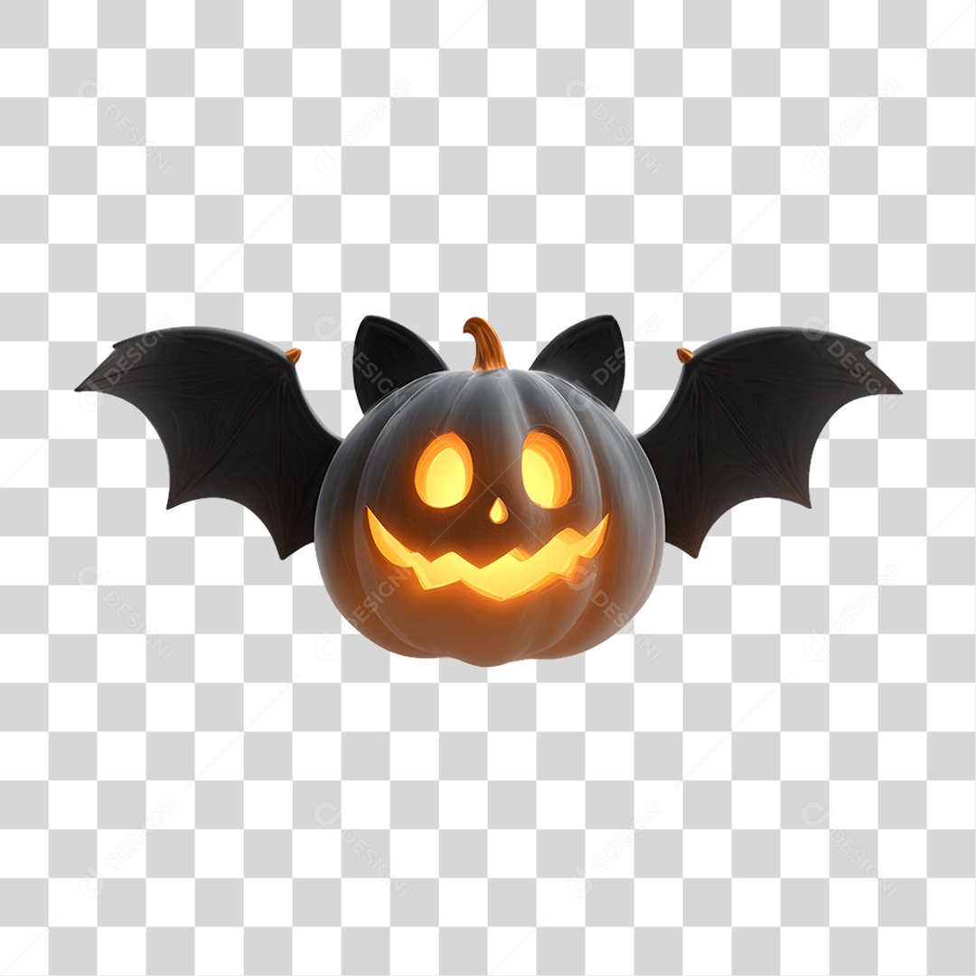 Decoração Abóbora com Asas de Morcego Halloween PNG Transparente