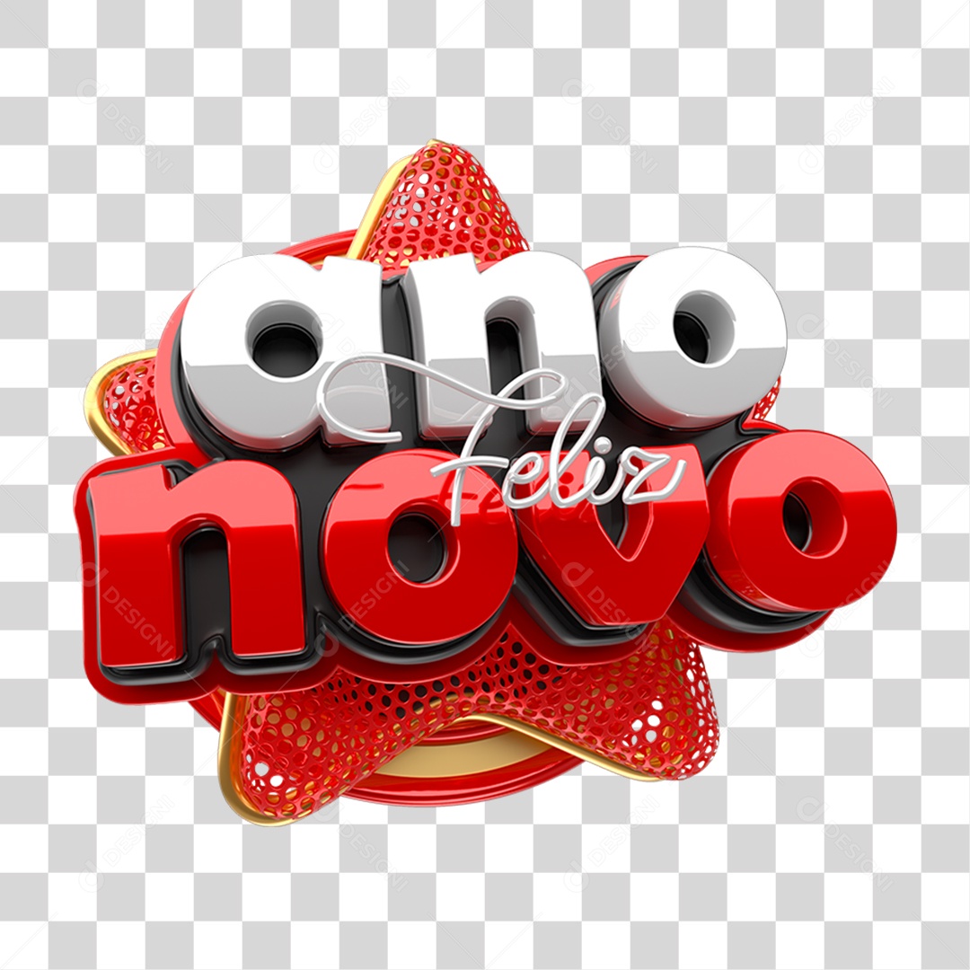 Selo 3D Feliz Ano Novo PNG Transparente