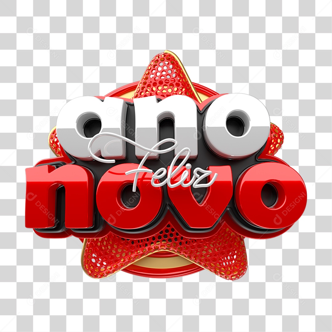 Selo 3D Feliz Ano Novo PNG Transparente