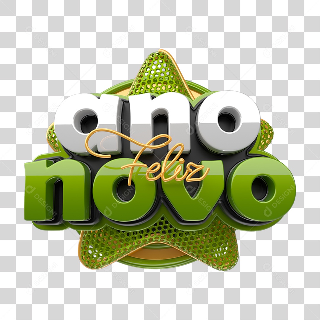 Selo 3D Feliz Ano Novo PNG Transparente