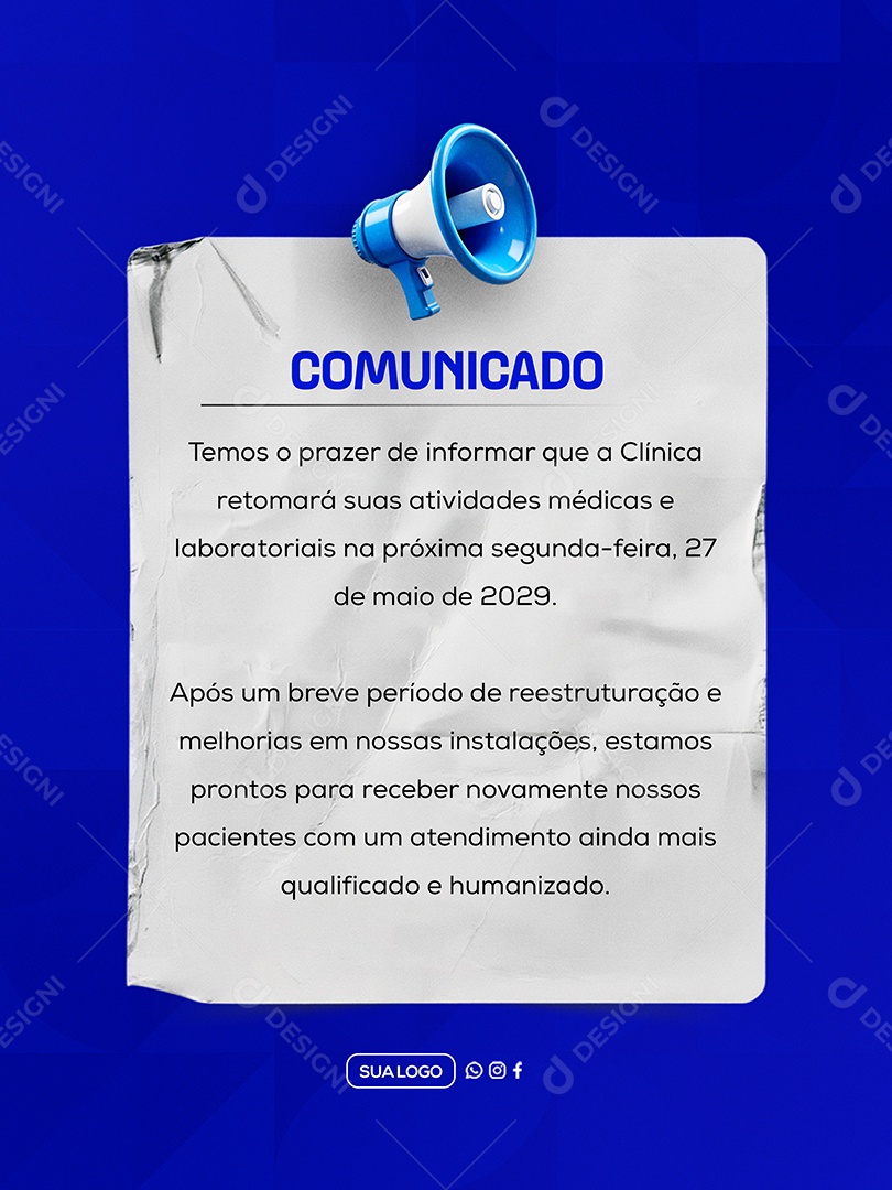 Comunicado Clinica Social Media PSD Editável
