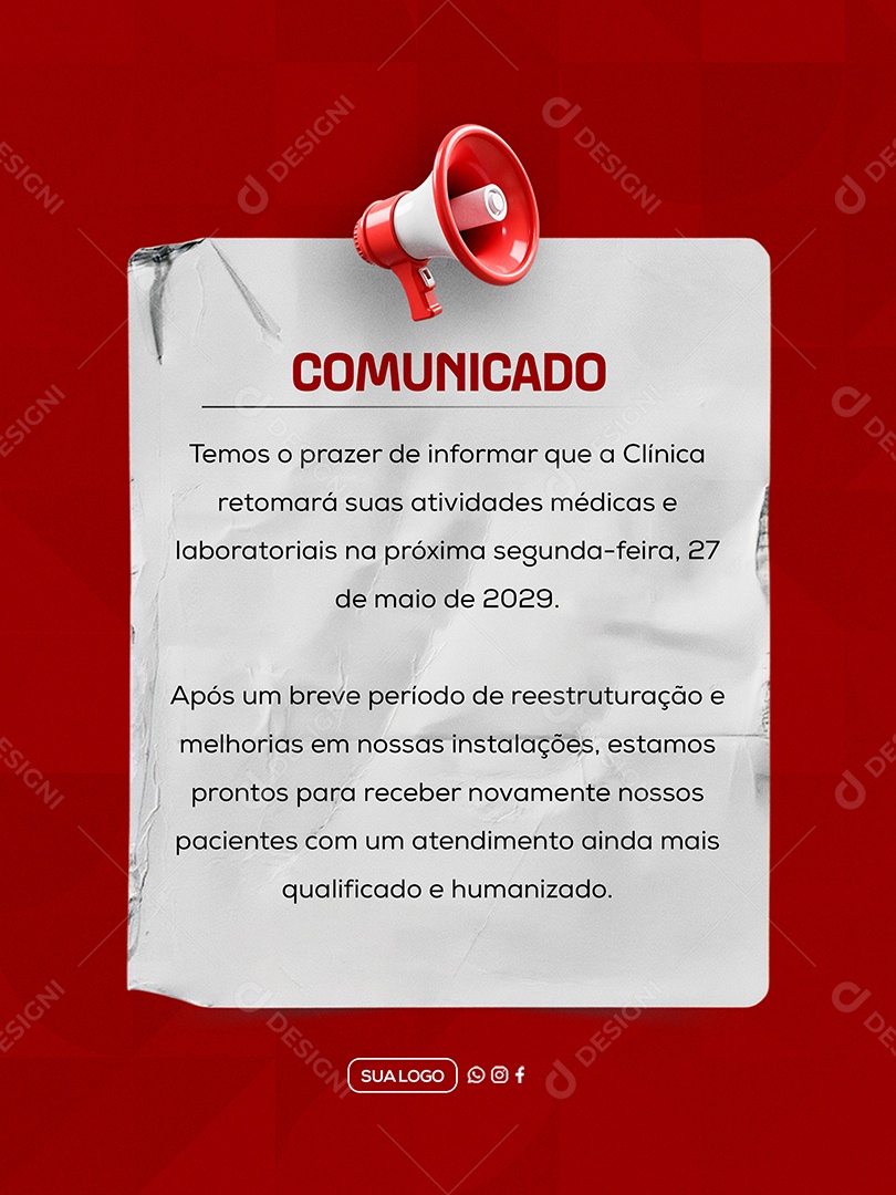Comunicado Clinica Social Media PSD Editável