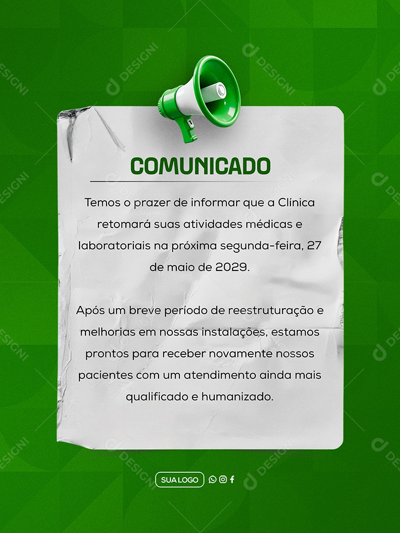 Comunicado Clinica Social Media PSD Editável