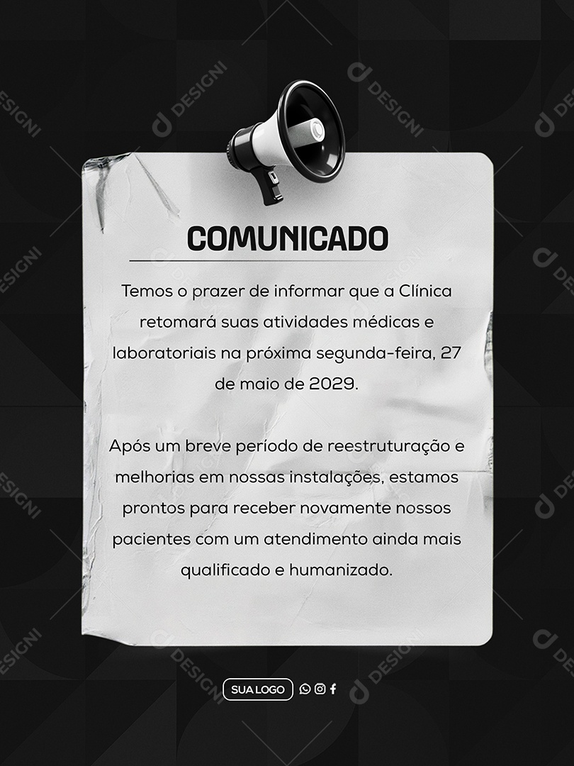 Comunicado Clinica Social Media PSD Editável