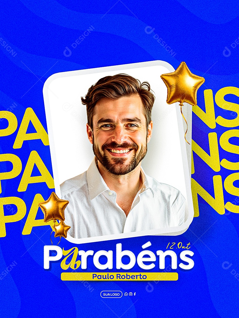 Feliz Aniversário Parabéns Paulo Roberto Social Media PSD Editável