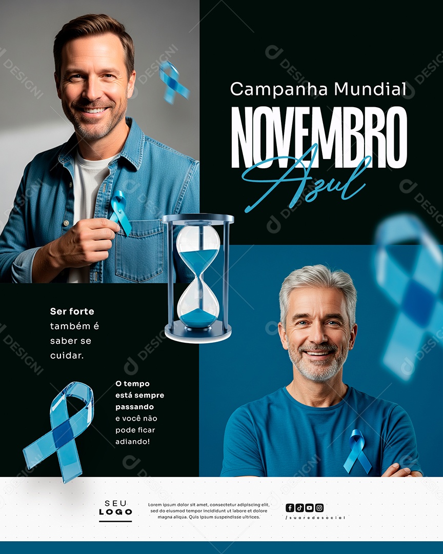 Novembro Azul Mês de Combate ao Câncer de Próstata Campanha Mundial  de Saúde O tempo Está sempre Passando Social Media PSD Editável