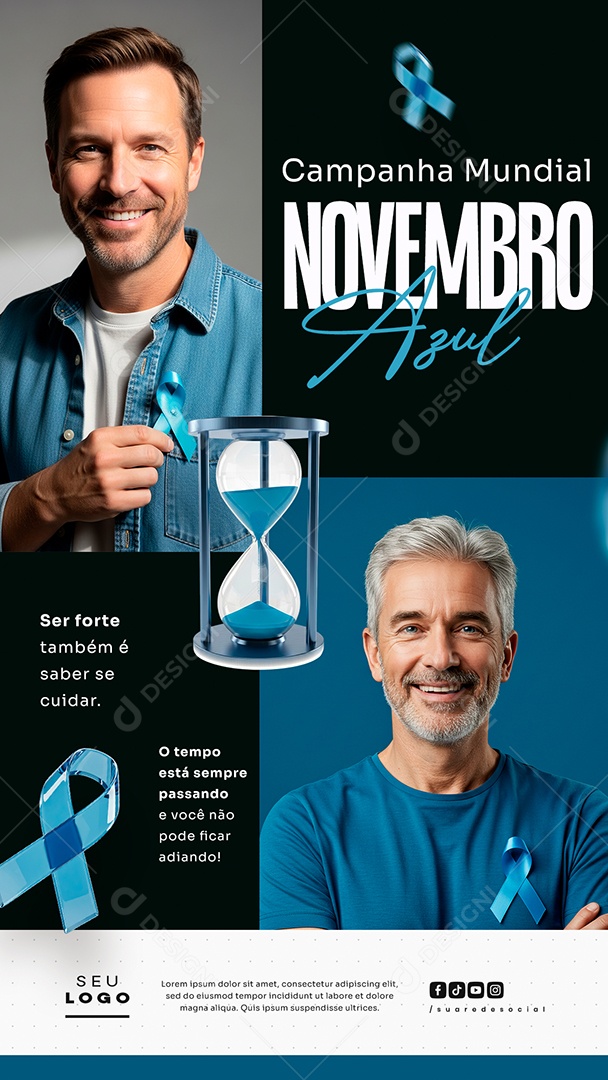 Novembro Azul Mês de Combate ao Câncer de Próstata Campanha Mundial  de Saúde O tempo Está sempre Passando Story Social Media PSD Editável