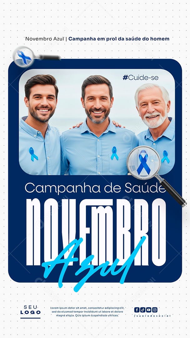 Novembro Azul Mês de Combate ao Câncer de Próstata Campanha Mundial de Saúde # Cuide-se Story Social Media PSD Editável