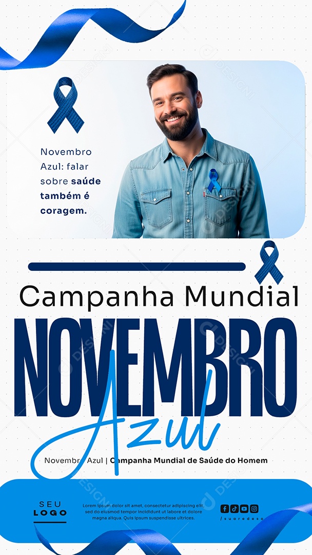 Novembro Azul Mês de Combate ao Câncer de Próstata Campanha Mundial de Saúde Falar sobre Saúde Story Social Media PSD Editável