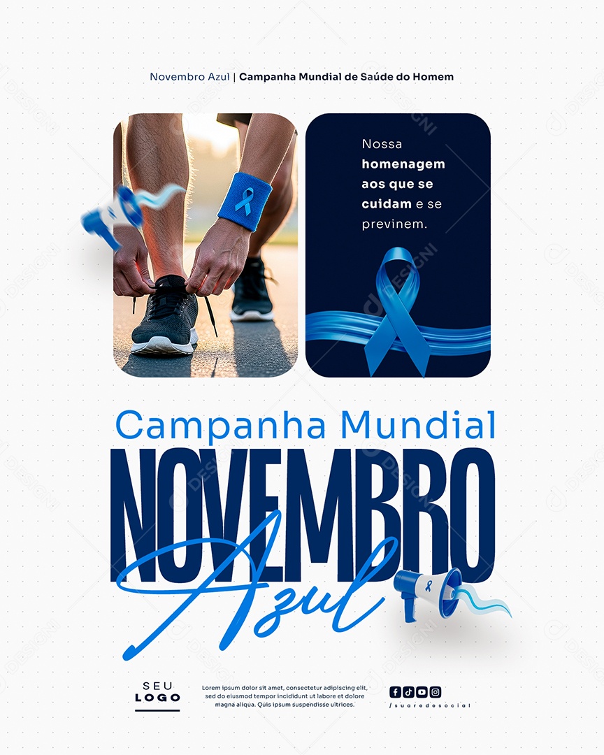 Novembro Azul Mês de Combate ao Câncer de Próstata Campanha Mundial de Saúde Nossa Homenagem Social Media PSD Editável