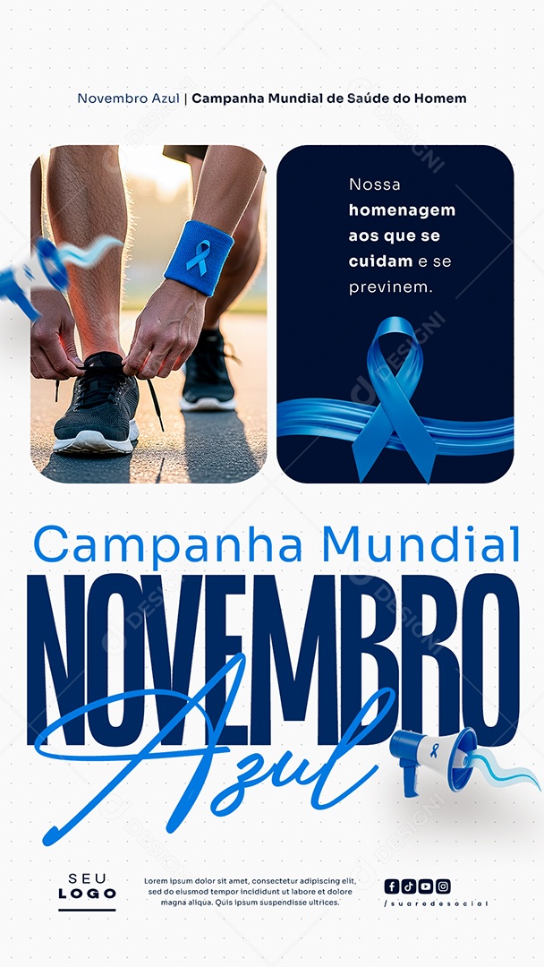 Novembro Azul Mês de Combate ao Câncer de Próstata Campanha Mundial de Saúde Nossa Homenagem Story Social Media PSD Editável