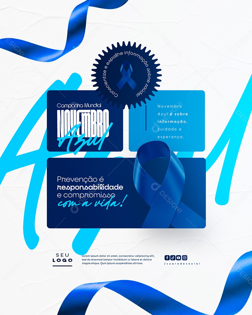Novembro Azul Mês de Combate ao Câncer de Próstata Campanha Mundial de Saúde Prevenção Social Media PSD Editável