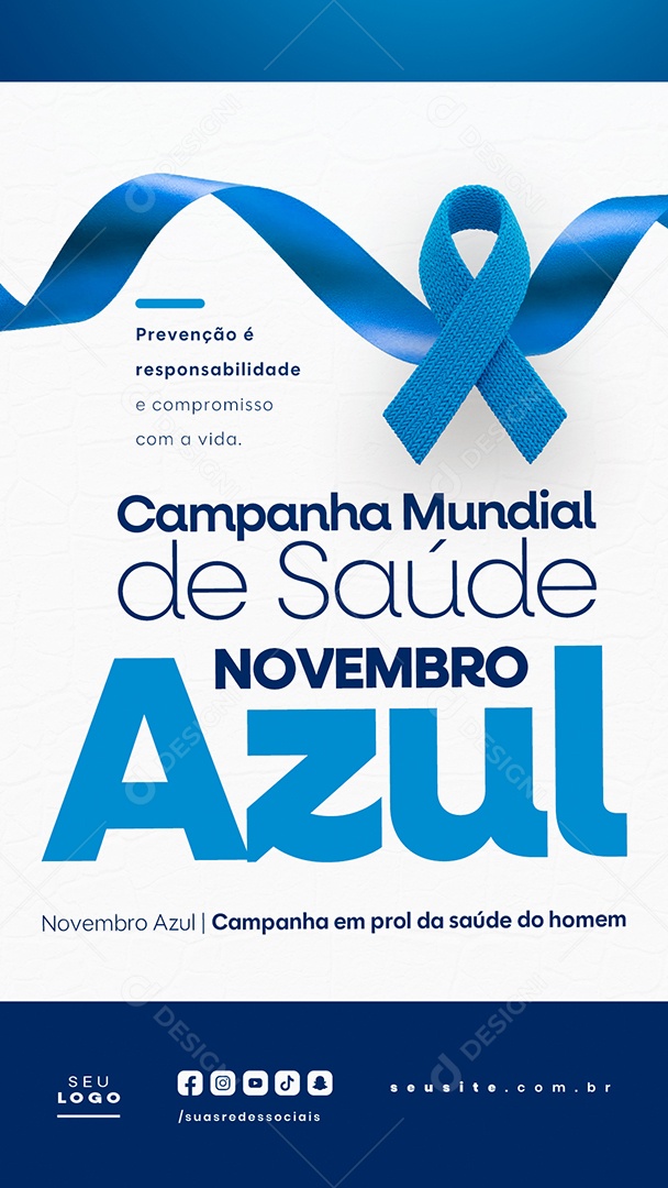 Novembro Azul Mês de Combate ao Câncer de Próstata Campanha Mundial de Saúde Story Social Media PSD Editável