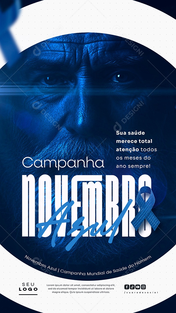 Novembro Azul Mês de Combate ao Câncer de Próstata Campanha Mundial de Saúde Sua Saúde Merece Total Story Social Media PSD Editável