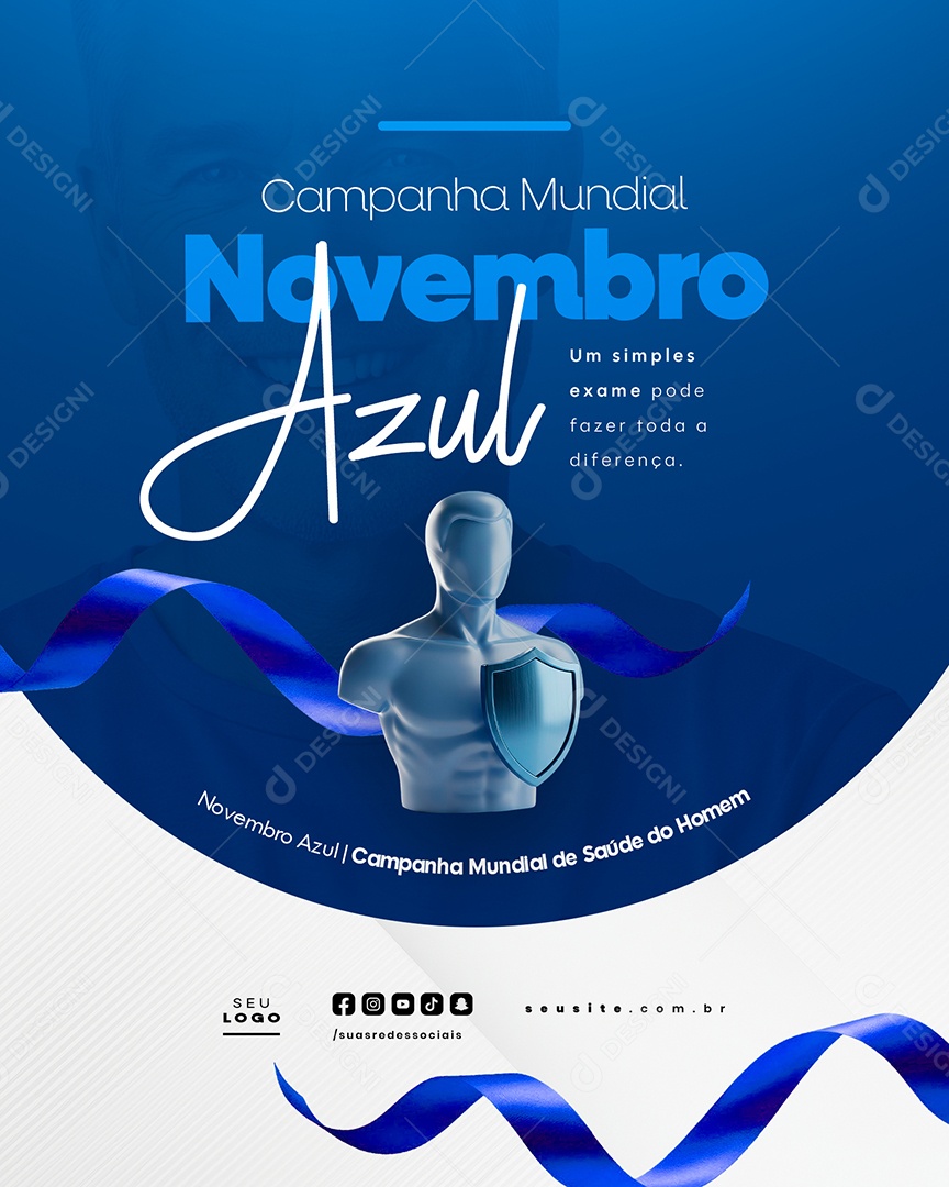 Novembro Azul Mês de Combate ao Câncer de Próstata Campanha Mundial de Saúde Um Simples Exame Social Media PSD Editável