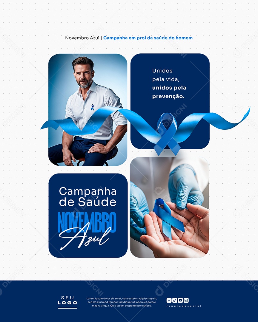 Novembro Azul Mês de Combate ao Câncer de Próstata Campanha Mundial de Saúde Unidos Pela Vida Social Media PSD Editável