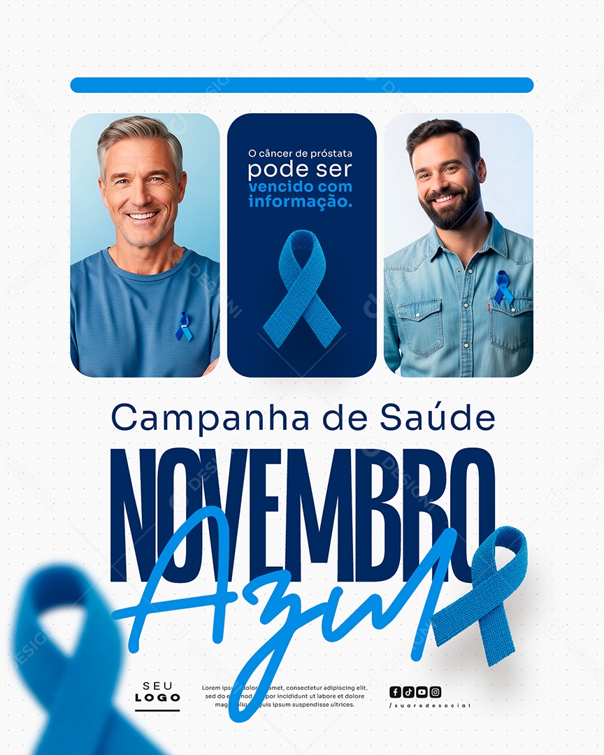 Novembro Azul Mês de Combate ao Câncer de Próstata Campanha Mundial de Saúde Vencido com Informação Social Media PSD Editável