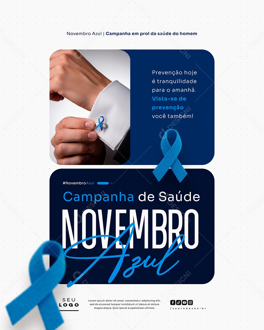 Novembro Azul Mês de Combate ao Câncer de Próstata Campanha Mundial de Saúde Vista de Vista-se de Pevenção Social Media PSD Editável