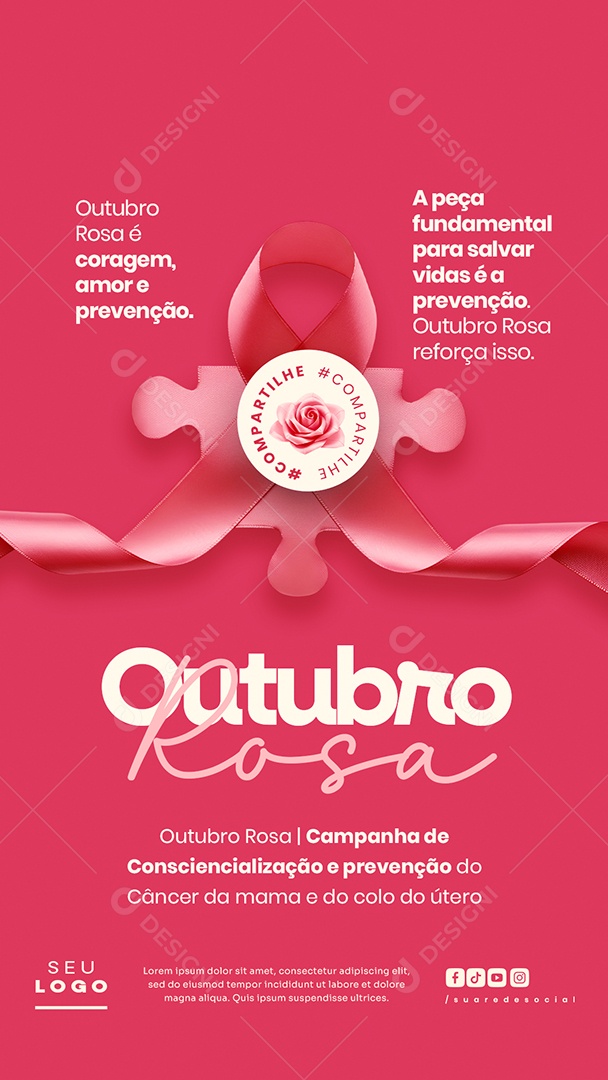 Outubro Rosa Campanha de Consciencialização e Prevenção do Câncer da Mama e do Colo do Útero a Peça Fundamental Story Social Media PSD Editável