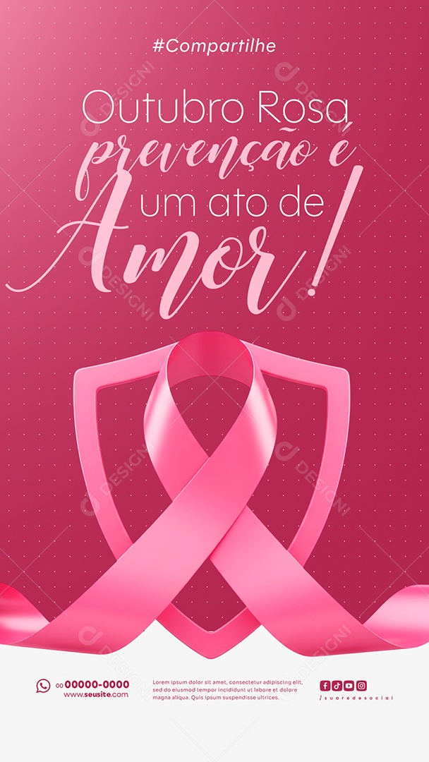 Outubro Rosa Campanha de Consciencialização e Prevenção do Câncer da Mama e do Colo do Útero Amor Story Social Media PSD Editável