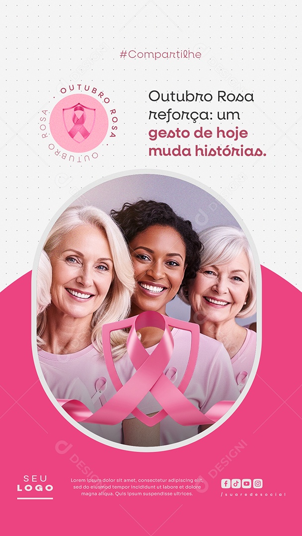 Outubro Rosa Campanha de Consciencialização e Prevenção do Câncer da Mama e do Colo do Útero Gesto de Hoje Muda Histórias Story Social Media PSD Editável