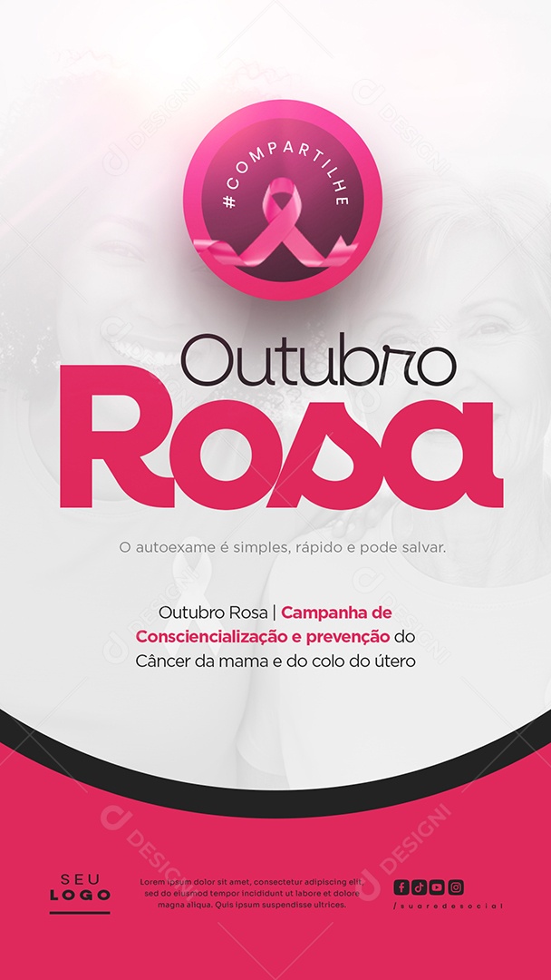 Outubro Rosa Campanha de Consciencialização e Prevenção do Câncer da Mama e do Colo do Útero o Autoexame é Simples Story Social Media PSD Editável