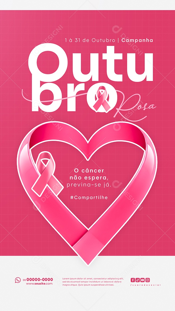 Outubro Rosa Campanha de Consciencialização e Prevenção do Câncer da Mama e do Colo do Útero o Câncer não Espera Story Social Media PSD Editável