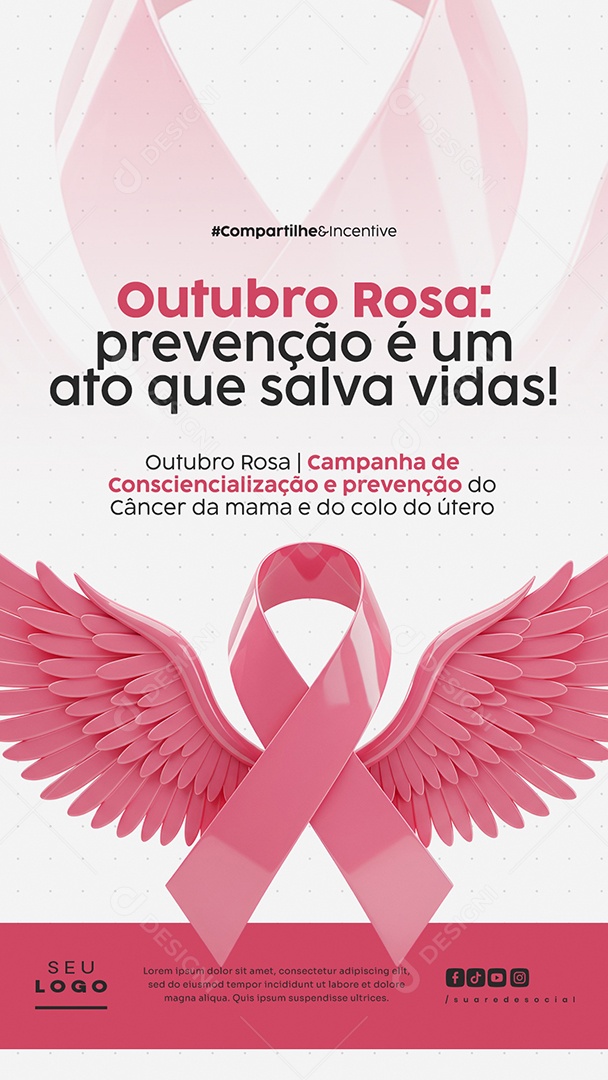 Outubro Rosa Campanha de Consciencialização e Prevenção do Câncer da Mama e do Colo do Útero Prevenção é Um ato Story Social Media PSD Editável