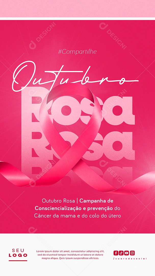 Outubro Rosa Campanha de Consciencialização e Prevenção do Câncer da Mama e do Colo do Útero Story Social Media PSD Editável