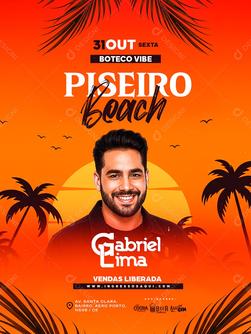 Flyer Próximos Shows Piseiro Beach Social Media PSD Editável