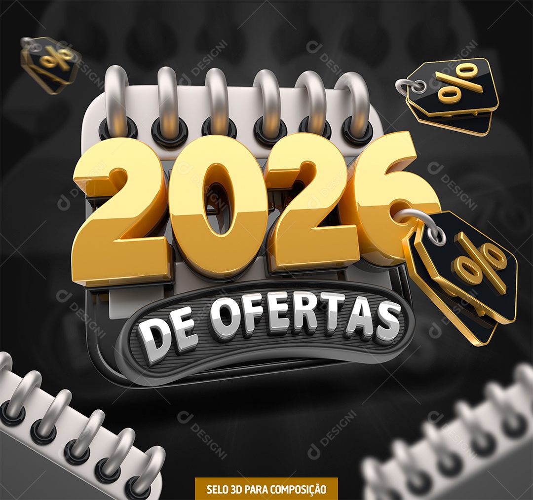 Selo 3D 2026 de Ofertas para Composição PSD