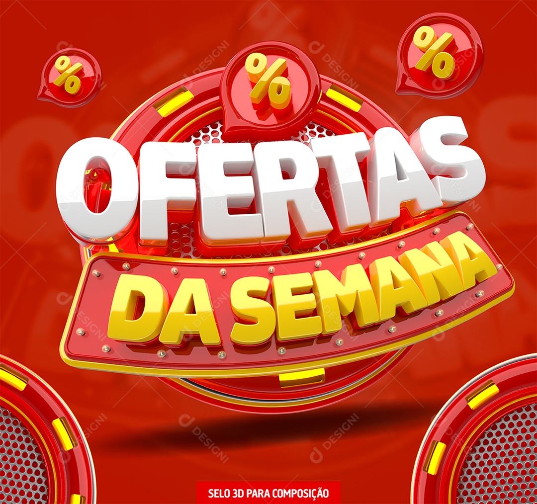 Ofertas da Semana Selo 3D Branco e Vermelho para Composição PSD