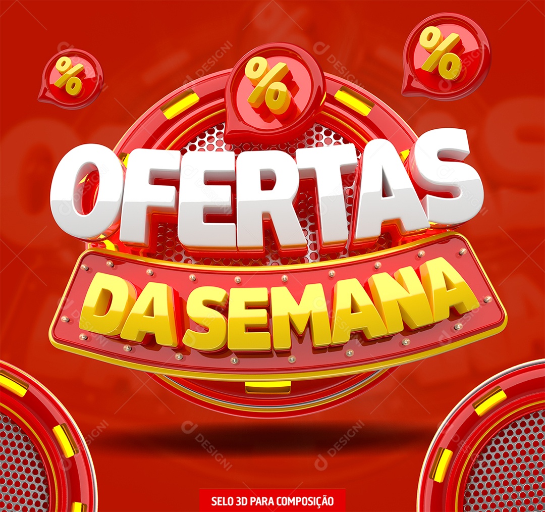 Ofertas da Semana Selo 3D Branco e Vermelho para Composição PSD