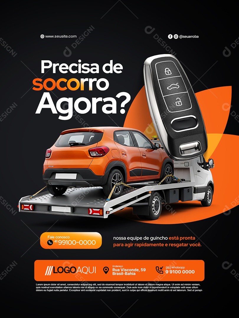 Reboque Guincho Precisa de Socorro Agora Social Media PSD Editável