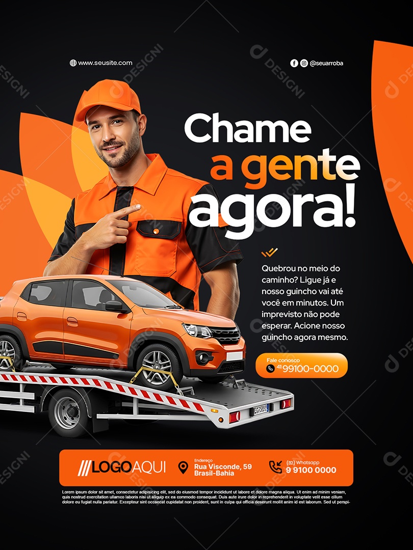 Reboque Guincho Chame a Gente Agora Social Media PSD Editável