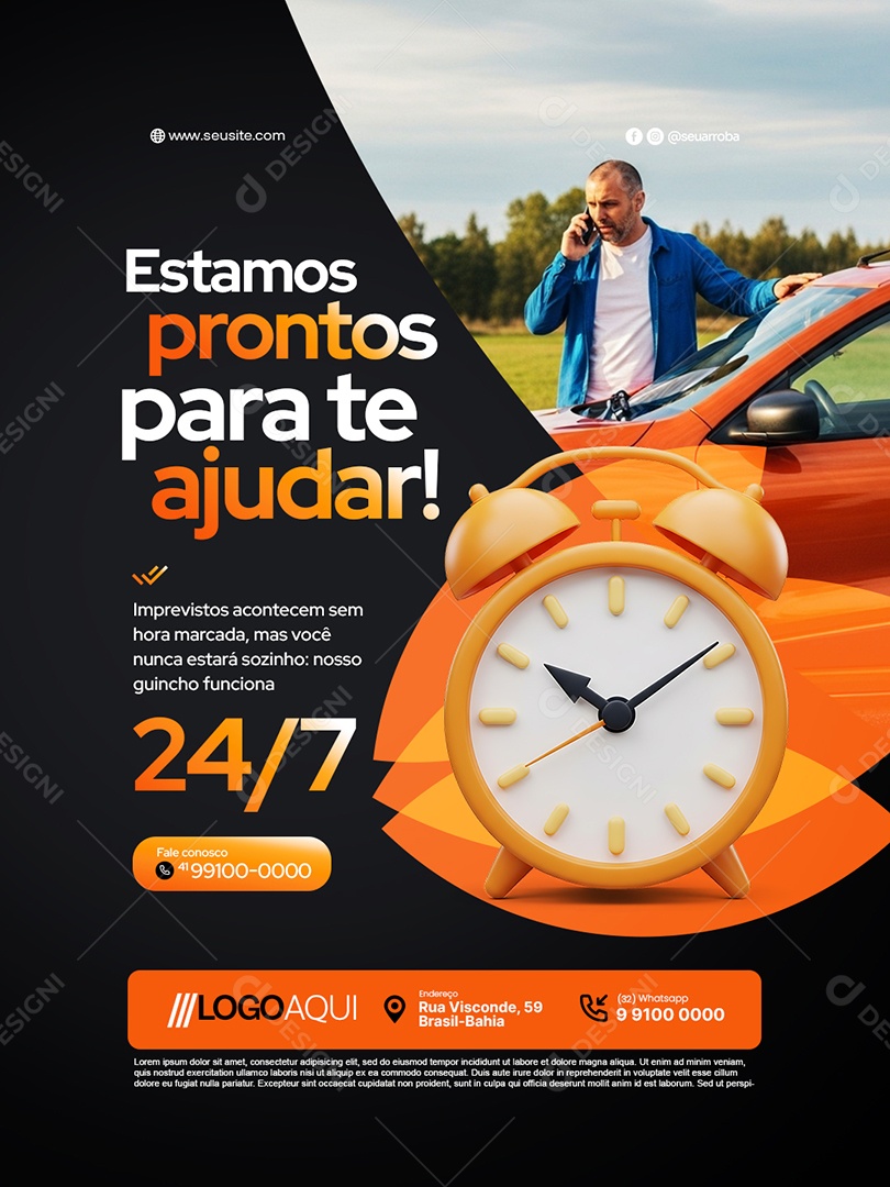 Reboque Guincho Estamos Prontos para Te Ajudar Social Media PSD Editável