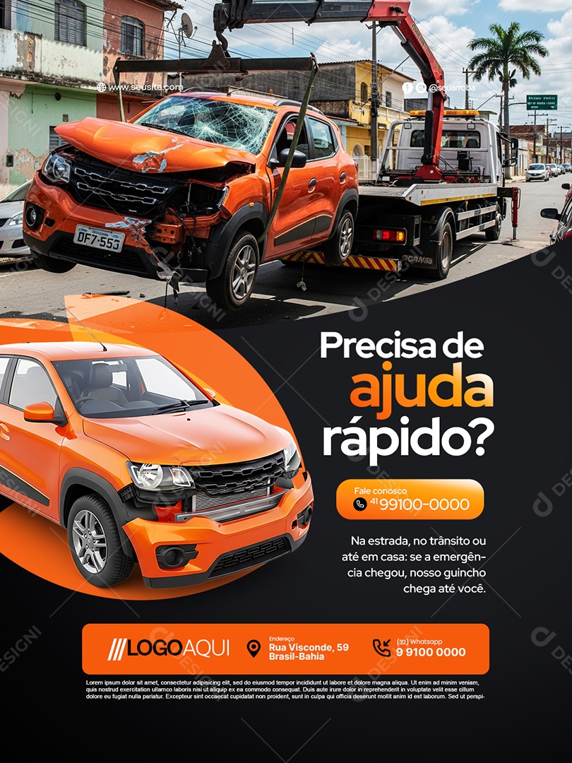 Reboque Guincho Precisa de Ajuda Rápido Social Media PSD Editável