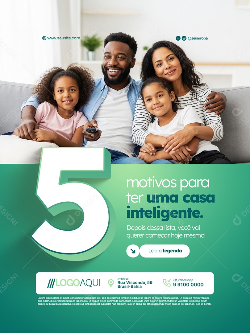 Cinco Motivos para Ter Uma Casa Inteligente Social Media PSD Editável