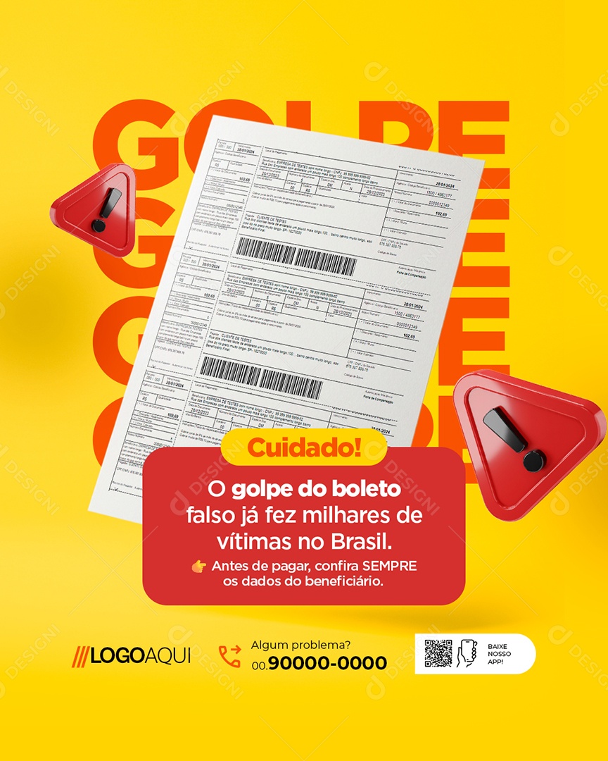 Boletos Golpe Cuidado Social Media PSD Editável