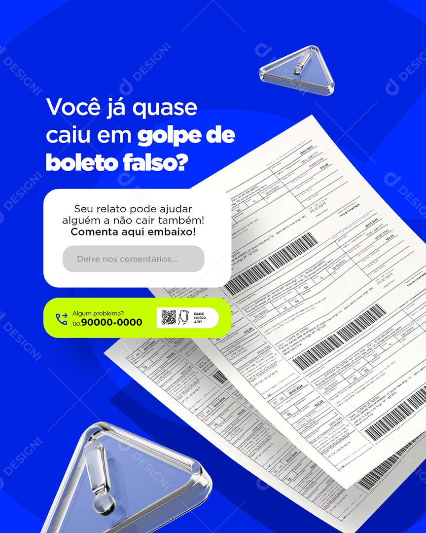 Boletos Você Já Quase Caiu em Golpe de Boleto Falso Social Media PSD Editável