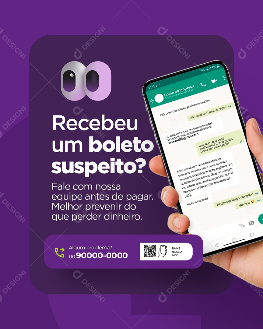 Boletos Recebeu um Boleto Suspeito Social Media PSD Editável