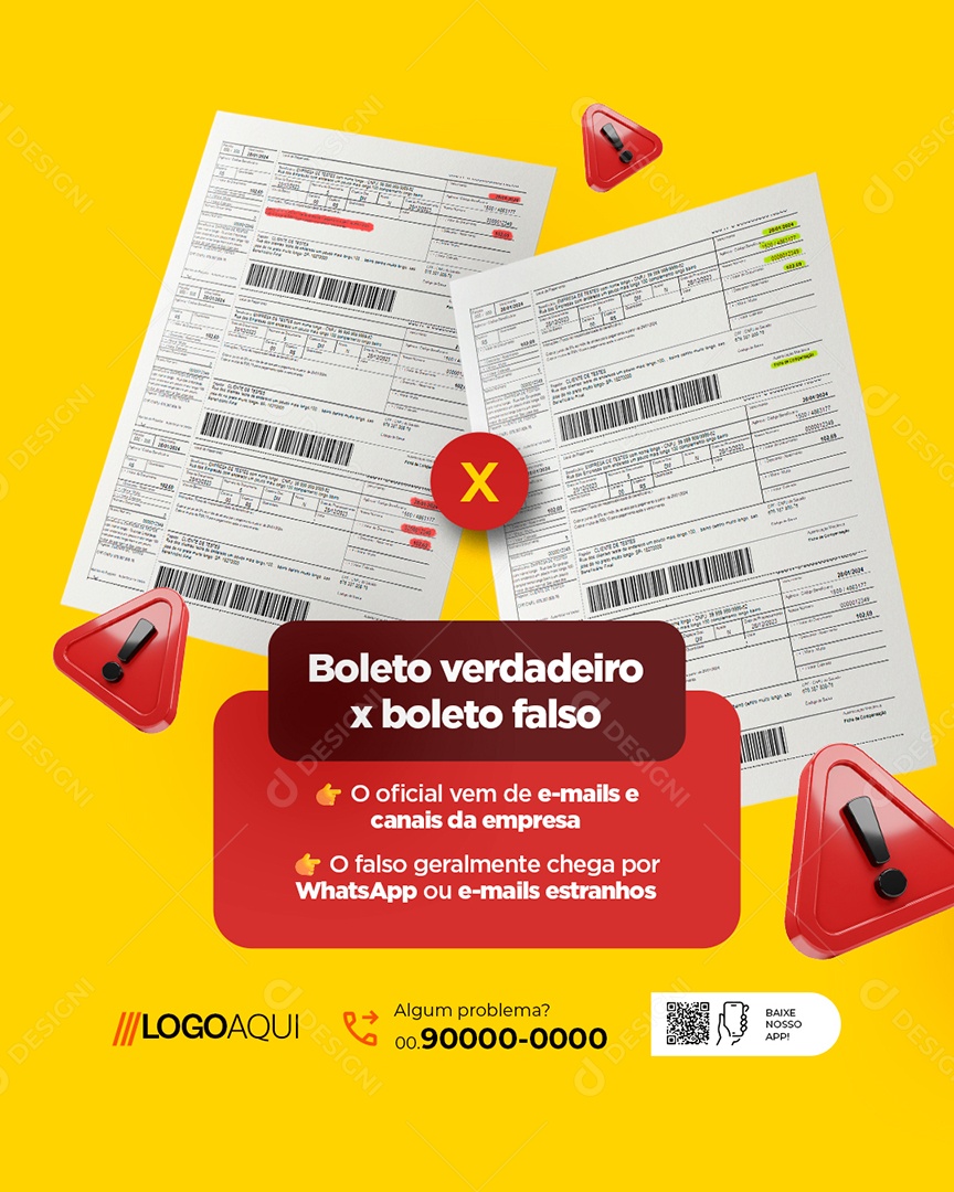 Boleto Verdadeiro x Boleto Falso Social Media PSD Editável