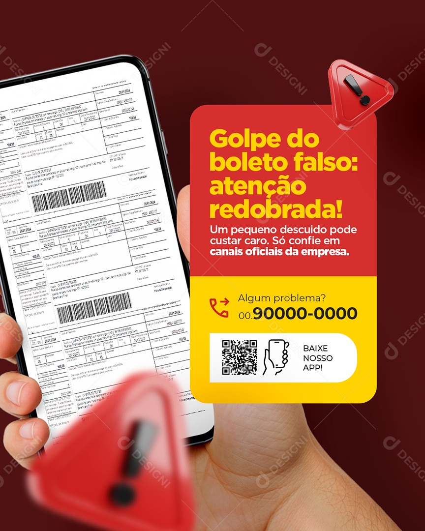 Boletos Golpe do Boleto Falso Atenção Redobrada Social Media PSD Editável