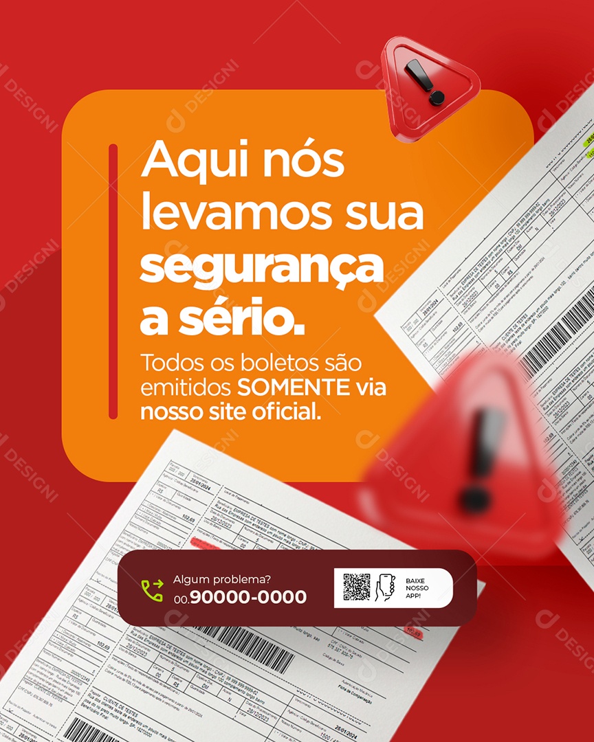 Boletos Aqui nós Levamos sua Segurança a Sério Social Media PSD Editável